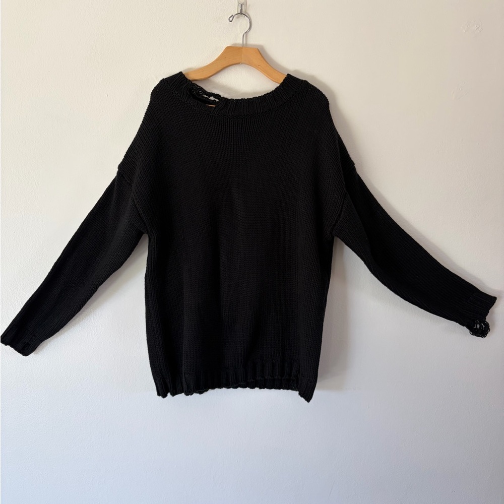 Mastermind World Black Distressed Knit Cotton Skull Sweater Size Large - Picture 2 of 16